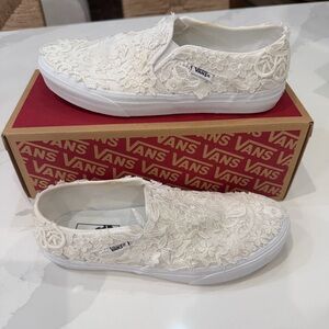 Vans Women's Cream Lace Slip-On Sneakers